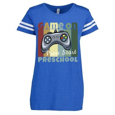 Game On Press Start Preschool Gamer Back To School Vintage Cute Gift Enza Ladies Jersey Football T-Shirt