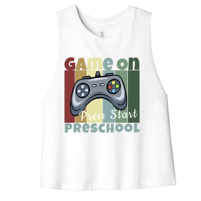 Game On Press Start Preschool Gamer Back To School Vintage Cute Gift Women's Racerback Cropped Tank