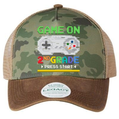 Game On Press Start Second 2Nd Grade Gamer Back To School Funny Gift Legacy Tie Dye Trucker Hat