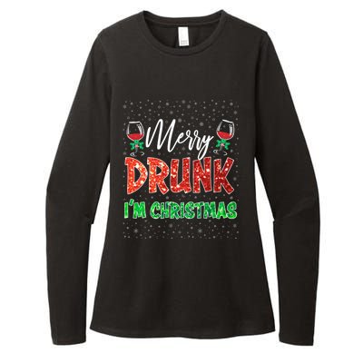 Glass Of Red Wine Merry Drunk IM Christmas Funny Xmas Gift Womens CVC Long Sleeve Shirt