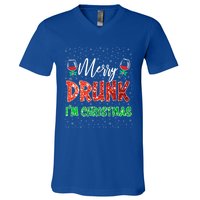 Glass Of Red Wine Merry Drunk IM Christmas Funny Xmas Gift V-Neck T-Shirt