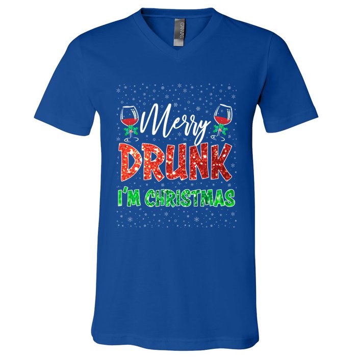 Glass Of Red Wine Merry Drunk IM Christmas Funny Xmas Gift V-Neck T-Shirt