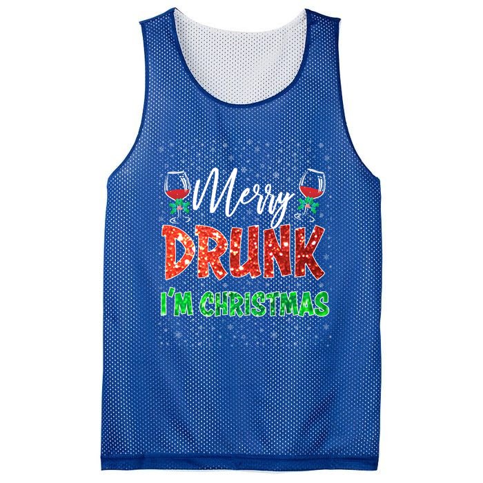 Glass Of Red Wine Merry Drunk IM Christmas Funny Xmas Gift Mesh Reversible Basketball Jersey Tank