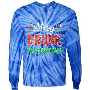 Glass Of Red Wine Merry Drunk IM Christmas Funny Xmas Gift Tie-Dye Long Sleeve Shirt