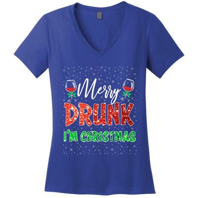 Glass Of Red Wine Merry Drunk IM Christmas Funny Xmas Gift Women's V-Neck T-Shirt