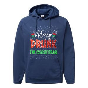 Glass Of Red Wine Merry Drunk IM Christmas Funny Xmas Gift Performance Fleece Hoodie