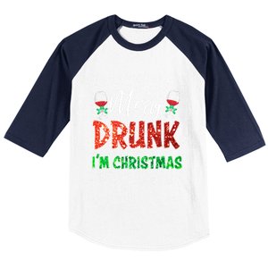 Glass Of Red Wine Merry Drunk IM Christmas Funny Xmas Gift Baseball Sleeve Shirt