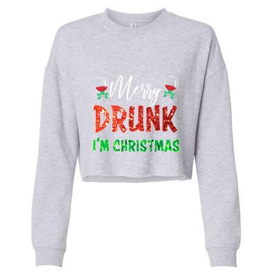 Glass Of Red Wine Merry Drunk IM Christmas Funny Xmas Gift Cropped Pullover Crew