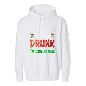 Glass Of Red Wine Merry Drunk IM Christmas Funny Xmas Gift Garment-Dyed Fleece Hoodie