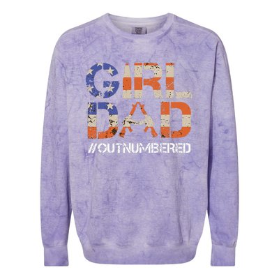 GirlDad Outnumbered Retro Fathers Day From Wife Daughter Colorblast Crewneck Sweatshirt