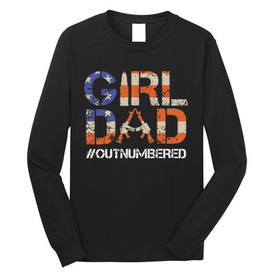 GirlDad Outnumbered Retro Fathers Day From Wife Daughter Long Sleeve Shirt