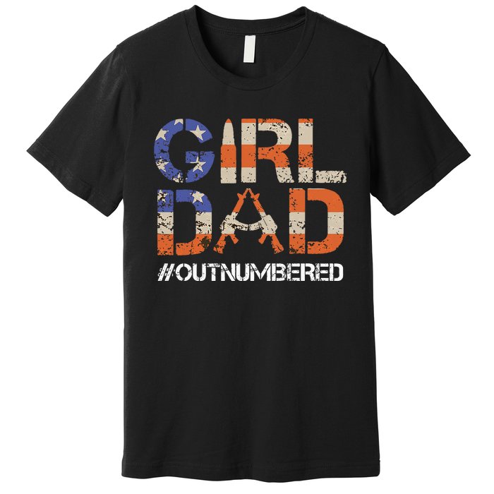 GirlDad Outnumbered Retro Fathers Day From Wife Daughter Premium T-Shirt