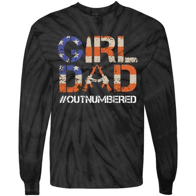 GirlDad Outnumbered Retro Fathers Day From Wife Daughter Tie-Dye Long Sleeve Shirt