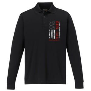 GirlDad Outnumbered Retro Fathers Day From Wife Daughter Performance Long Sleeve Polo