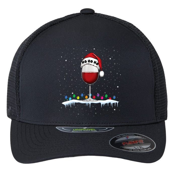 Glass Of Red Wine With Santa Hat Funny Wine Christmas Flexfit Unipanel Trucker Cap