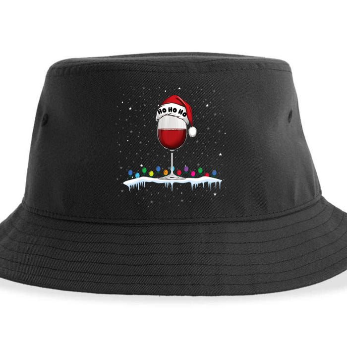 Glass Of Red Wine With Santa Hat Funny Wine Christmas Sustainable Bucket Hat