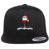 Glass Of Red Wine With Santa Hat Funny Wine Christmas Flat Bill Trucker Hat