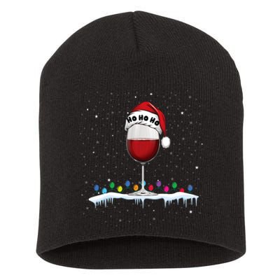 Glass Of Red Wine With Santa Hat Funny Wine Christmas Short Acrylic Beanie