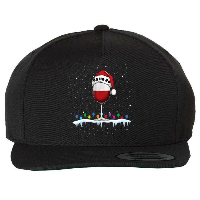 Glass Of Red Wine With Santa Hat Funny Wine Christmas Wool Snapback Cap