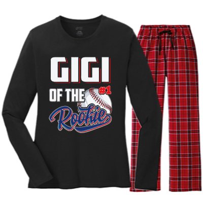 Gigi Of Rookie 1 Years Old Team 1st Birthday Baseball Women's Long Sleeve Flannel Pajama Set 