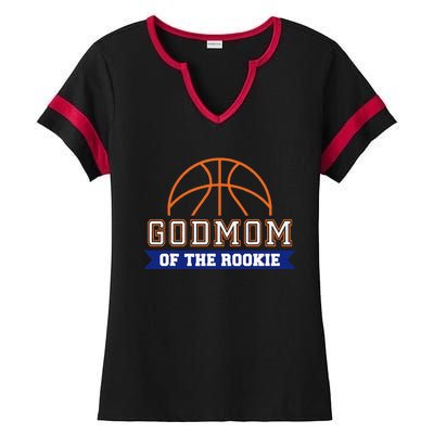 Godmom Of Rookie 1st Birthday Basketball Theme Matching Ladies Halftime Notch Neck Tee