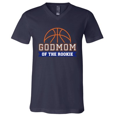 Godmom Of Rookie 1st Birthday Basketball Theme Matching V-Neck T-Shirt