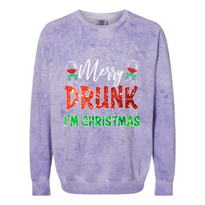 Glass Of Red Wine Merry Drunk I'm Christmas Funny Xmas Gift Colorblast Crewneck Sweatshirt