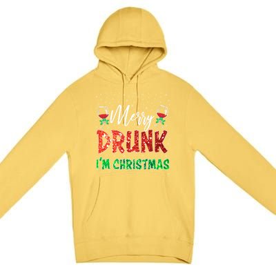 Glass Of Red Wine Merry Drunk I'm Christmas Funny Xmas Gift Premium Pullover Hoodie