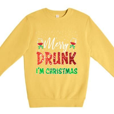 Glass Of Red Wine Merry Drunk I'm Christmas Funny Xmas Gift Premium Crewneck Sweatshirt