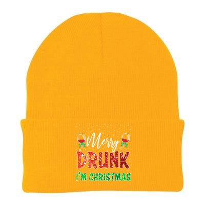 Glass Of Red Wine Merry Drunk I'm Christmas Funny Xmas Gift Knit Cap Winter Beanie