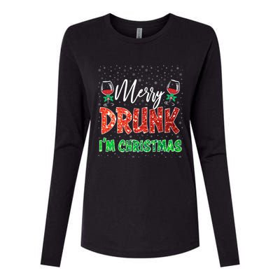 Glass Of Red Wine Merry Drunk I'm Christmas Funny Xmas Gift Womens Cotton Relaxed Long Sleeve T-Shirt