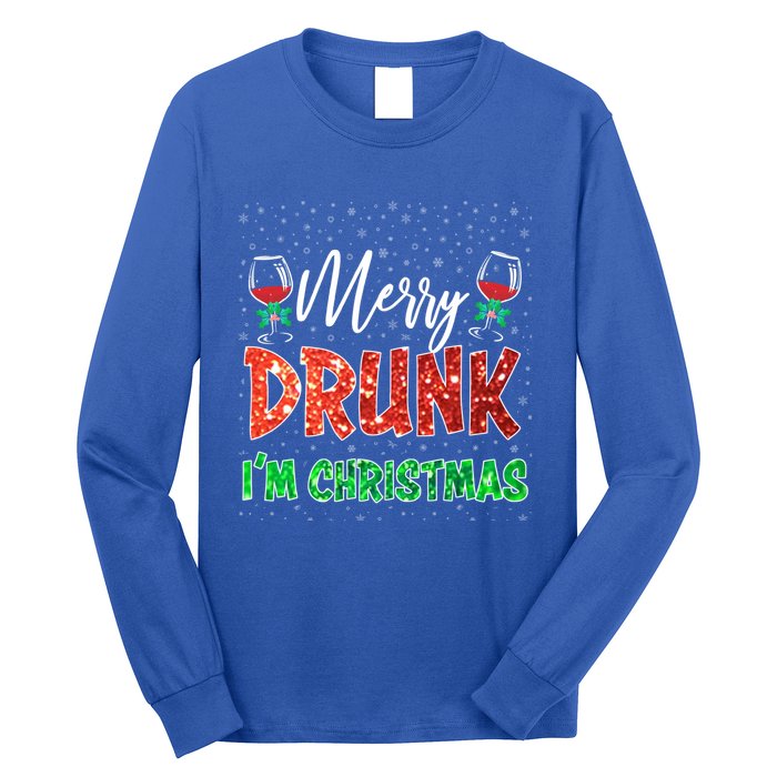 Glass Of Red Wine Merry Drunk I'm Christmas Funny Xmas Gift Long Sleeve Shirt