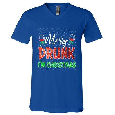 Glass Of Red Wine Merry Drunk I'm Christmas Funny Xmas Gift V-Neck T-Shirt