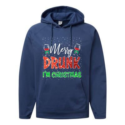 Glass Of Red Wine Merry Drunk I'm Christmas Funny Xmas Gift Performance Fleece Hoodie