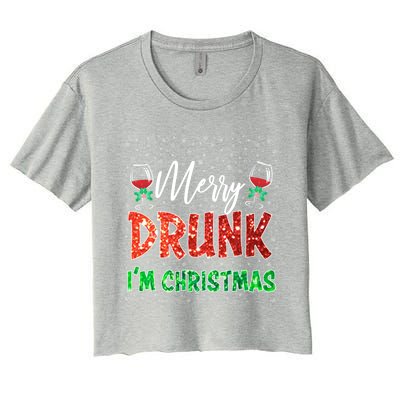 Glass Of Red Wine Merry Drunk I'm Christmas Funny Xmas Gift Women's Crop Top Tee