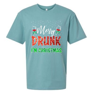 Glass Of Red Wine Merry Drunk I'm Christmas Funny Xmas Gift Sueded Cloud Jersey T-Shirt