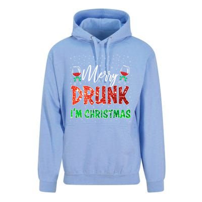 Glass Of Red Wine Merry Drunk I'm Christmas Funny Xmas Gift Unisex Surf Hoodie