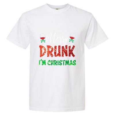 Glass Of Red Wine Merry Drunk I'm Christmas Funny Xmas Gift Garment-Dyed Heavyweight T-Shirt