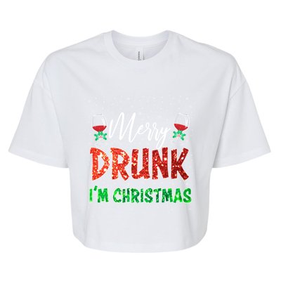 Glass Of Red Wine Merry Drunk I'm Christmas Funny Xmas Gift Bella+Canvas Jersey Crop Tee