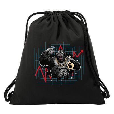 Gorilla Crashing Stock Market Drawstring Bag