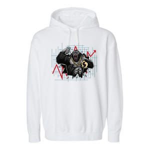 Gorilla Crashing Stock Market Garment-Dyed Fleece Hoodie