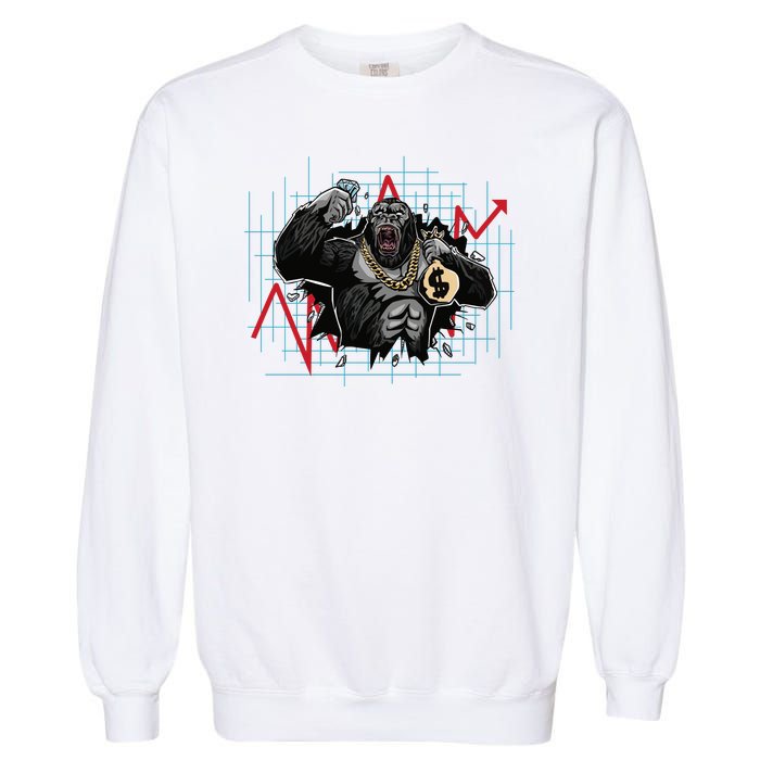 Gorilla Crashing Stock Market Garment-Dyed Sweatshirt