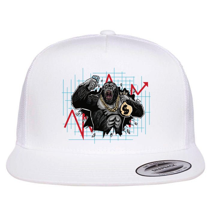 Gorilla Crashing Stock Market Flat Bill Trucker Hat
