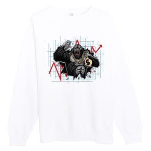 Gorilla Crashing Stock Market Premium Crewneck Sweatshirt