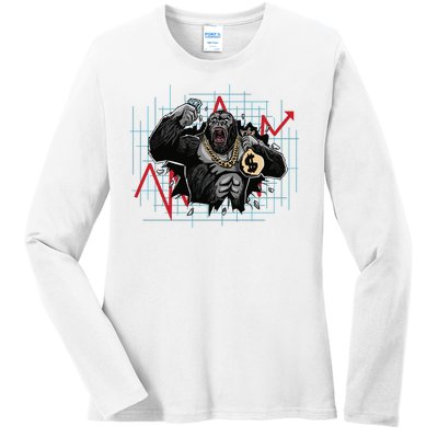 Gorilla Crashing Stock Market Ladies Long Sleeve Shirt