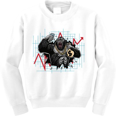 Gorilla Crashing Stock Market Kids Sweatshirt