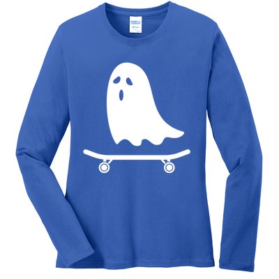 Ghost On Skateboard Halloween Great Gift Ladies Long Sleeve Shirt