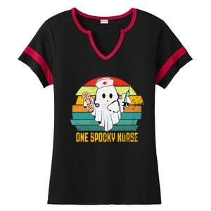 Ghosts One Spooky Nurse Halloween Nurse Fall Scrub Rn Gift Ladies Halftime Notch Neck Tee