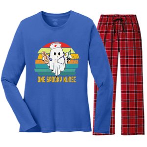 Ghosts One Spooky Nurse Halloween Nurse Fall Scrub Rn Gift Women's Long Sleeve Flannel Pajama Set 