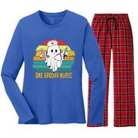 Ghosts One Spooky Nurse Halloween Nurse Fall Scrub Rn Gift Women's Long Sleeve Flannel Pajama Set 